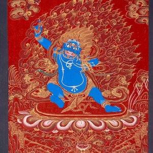 Vajrapani Thangka Painting from Nepal - Tibetan Thangka of Wrathful Deity - Vajrayana Buddhist Practitioner Painting