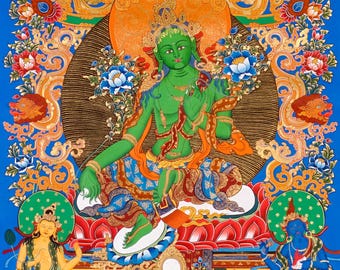Green Tara Buddhist Thangka | Tibetan Wall Art For Compassion, Blessings And Meditation