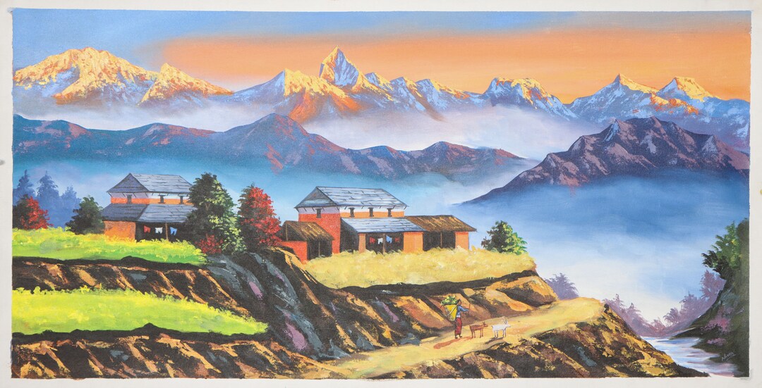 Nepalese landscape hand oil painting - In Stock main image 0