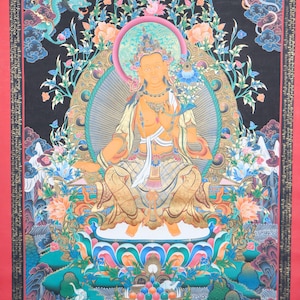 Maitreya Buddha Thangka | Handpainted Art of  the Future Buddha | Wall Hanging Decor