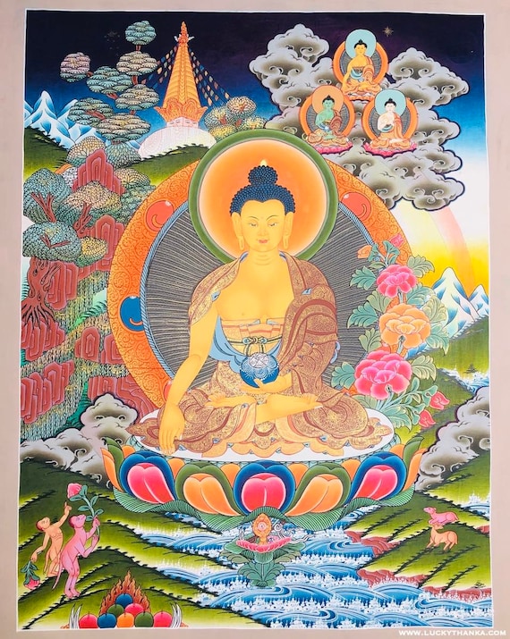 釈迦牟尼仏チベットタンカ絵画：神聖な仏教芸術 - Etsy 日本
