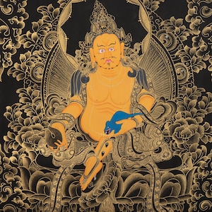 Zambala Thangka | Traditional Handpainted Tibetan Painting | Sacred Buddhist Wealth Deity Art for Prosperity and Blessings