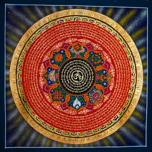 Sale - Mandala Painting for Good Luck - 8 Auspicious Symbol Thangka Painting from Nepal
