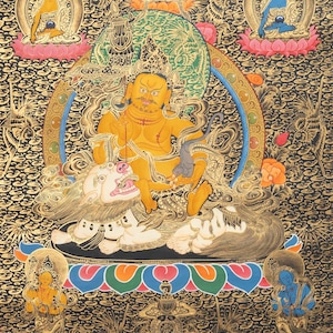 Zambala Thangka | Handgemalte traditionelle tibetische Kunst | Sacred Buddhist Wealth Deity Gemälde für Wohlstand