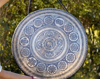 Tibetan Gong with 7 Chakra Art | Authentic Handmade Gong for Group sound healing and meditations at best price SALE