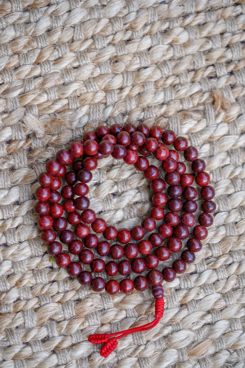 Genuine Rosewood Mala: Natural Wood Prayer Beads - Sacred Jewelry