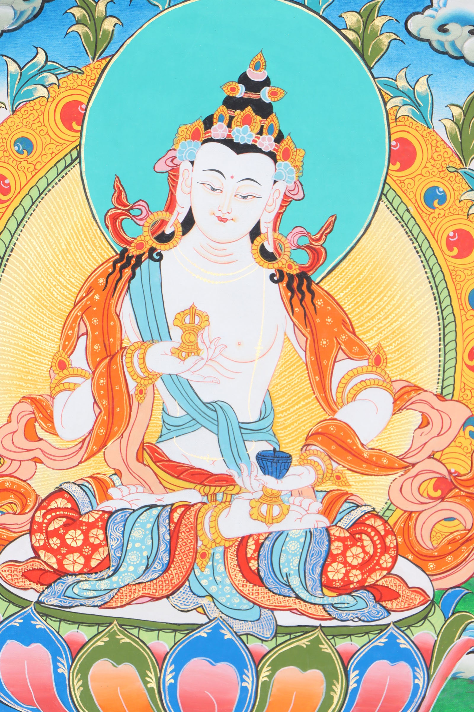 ヴァジュラサットワタンカ｜綿キャンバスに描かれた仏教タンカ（壁掛け