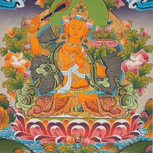 Manjushri Bodhisattva Tibetan Thangka | Enlightenment & Knowledge Symbol | Handmade Himalayan Wall Decor