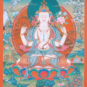 Chengresi Tibetan Thangka | Sacred Buddhist Art for Meditation Practice | Wall Hanging Decor