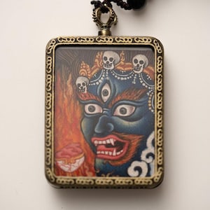 Handcrafted Mahakala Ghau Thangka Locket – Sacred Protector of Dharma & Spiritual Strength