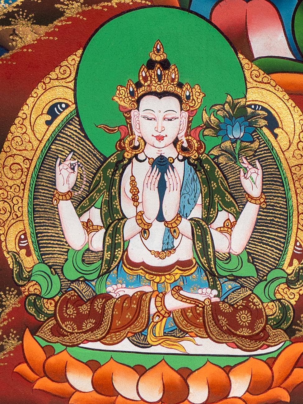 文殊菩薩タンカ美術｜チベット仏教の知恵と洞察の神｜本物の手描き