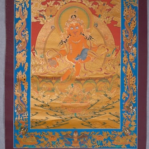 Hand-Painted Zambala Thangka | Tibetan Wealth God Artwork | Buddhist Prosperity Wall Hanging | Spiritual Decor from Nepal