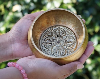 Vajra Carved Singing Bowl | Handcrafted Tibetan Sound Bowl for Meditation, Chakra Healing | Perfect for Yoga and Mindfulness Practices SALE
