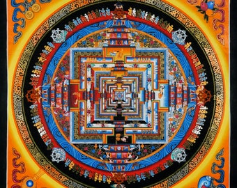 Venta - Pintura Kalachakra Mandala Thangka pintada a mano - Envío gratuito en todo el mundo / Arte budista para decoración y meditación