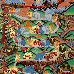 Path to Enlightenment Thangka Painting | Traditional Tibetan Sacred Art | Spiritual Growth & Wisdom Wall Hanging Decor