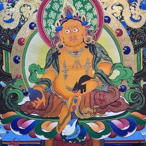 Zambala Thangka Painting | Hand-Painted Sacred Tibetan Artwork of the Wealth Deity for Prosperity, Abundance, and Blessings