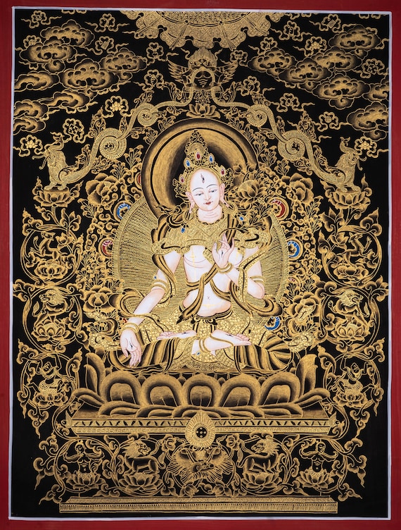 ホワイトターラタンカ チベット美術 | 仏教の神々 ホワイトターラ