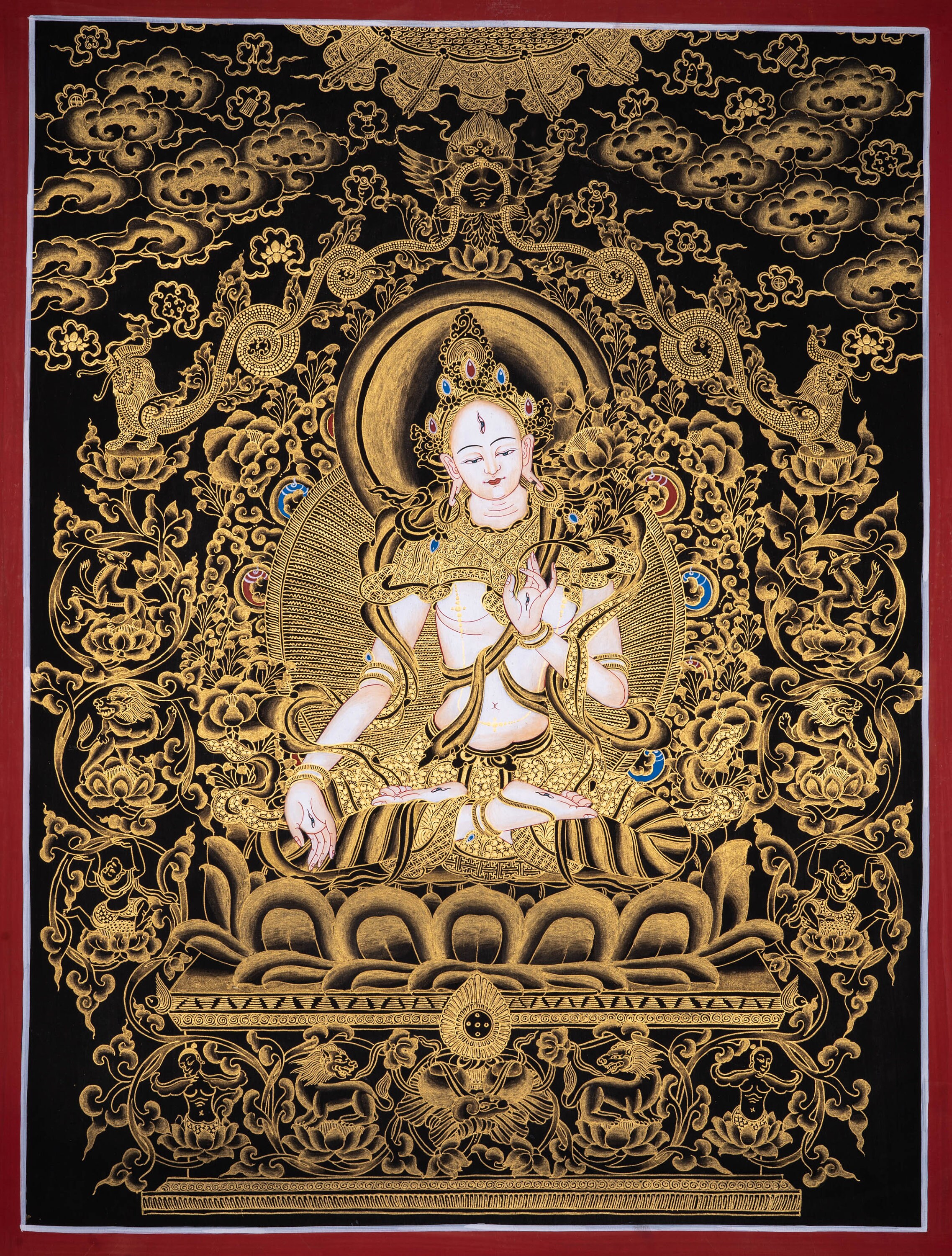 ホワイトターラタンカ チベット美術 | 仏教の神々 ホワイトターラ