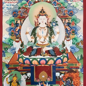 Chengresi Thangka Painting | Buddhist Thangka Art |  Handpainted Tibetan Art for Wall Decor | Sacred Enlightenment & Spiritual Art
