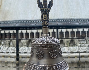 Handmade Bell with Vajra for Religious Ceremonies and Rituals | Buddhist Tibetan Bell for Space cleansing and healing