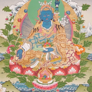 Medicine Guru Thangka Painting | Exquisite Tibetan Art for Spiritual Wellness | Ideal for Meditation Spaces and Sacred Wall Decor