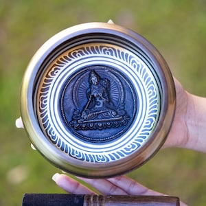 Tibetan Handcrafted White Tara Carved Singing Bowl | Best Quality Singing Bowl for Meditation Beginners