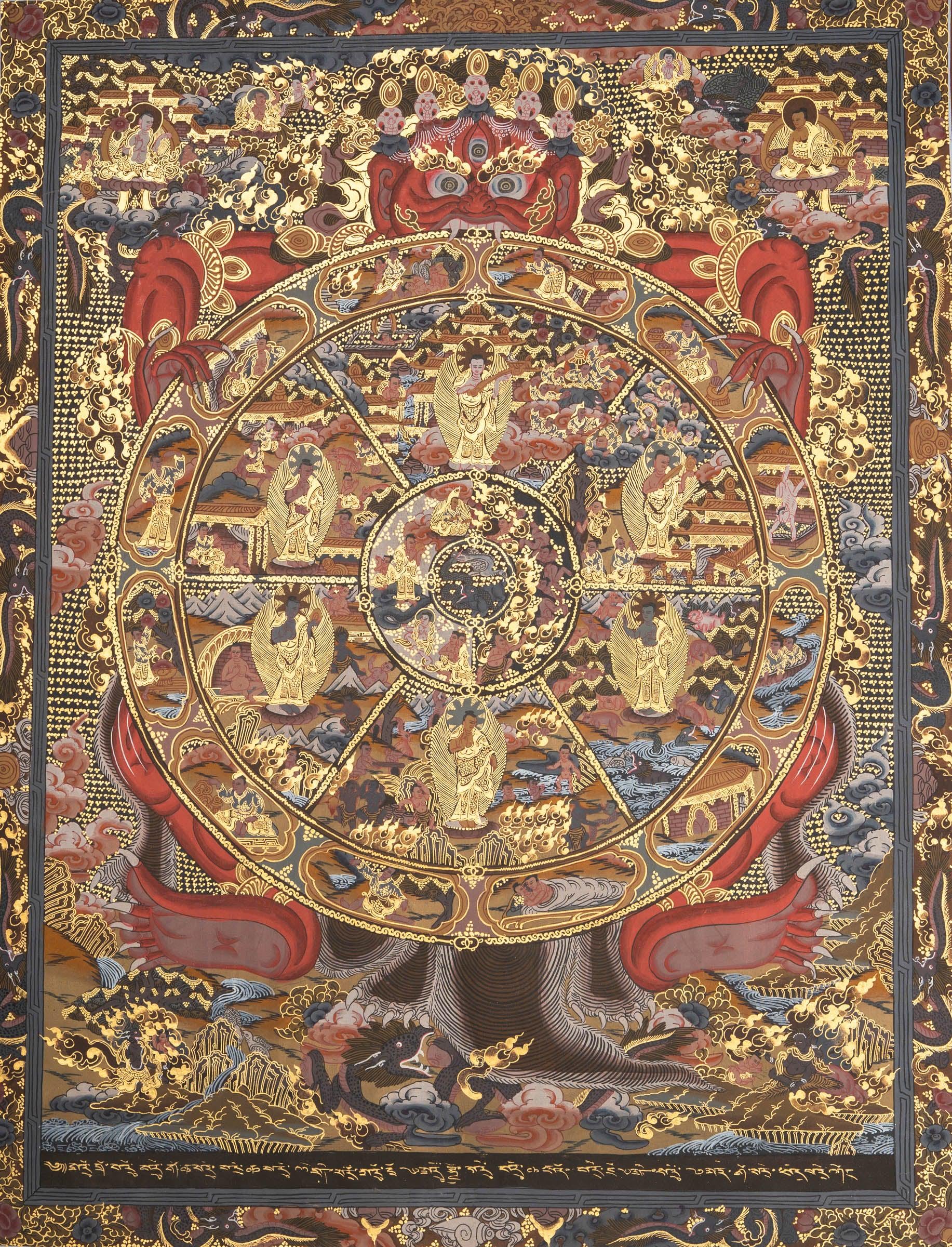 チベット曼陀羅、アンティーク チベットアンティーク 曼荼羅図 タンカ（仏画）（近世：16–19世紀