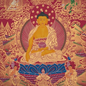 Shakyamuni Buddha Thangka | Handpainted Tibetan Thangka of the Historical Buddha | Traditional Himalayan Buddhist Art | Spiritual Wall Decor