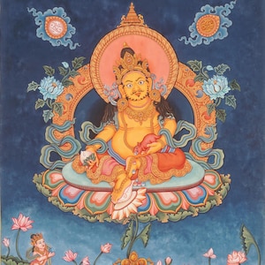 Newari Stil Zambala Paubha | &quot;Handgemaltes &quot;&quot;Wohlstandbild&quot;&quot; Thangka | Traditionelles buddhistisches Gemälde der Reichtumsgottheit