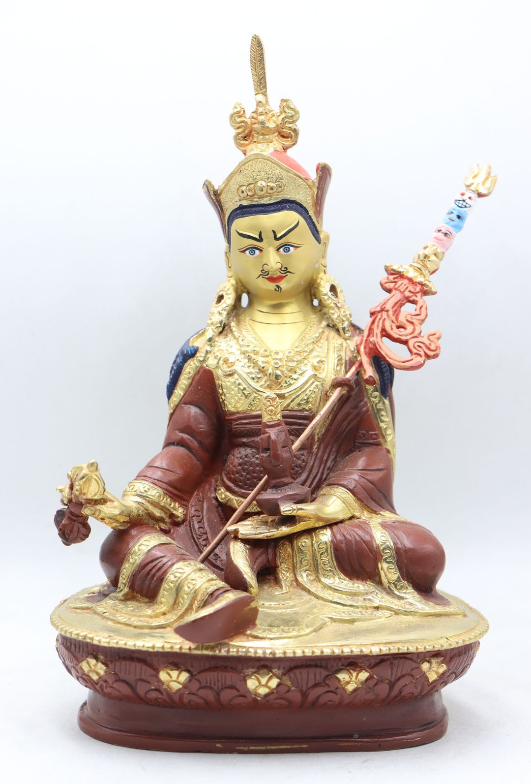 Guru Rinpoche Pure Gold Statue Handmade Statue for Meditation Altar, Positivity, Home Decor