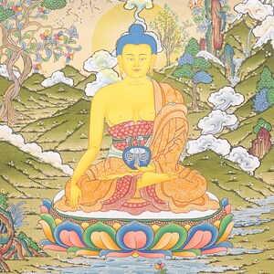 Shakyamuni Buddha Thangka | Handpainted Tibetan Art of Enlightenment and Wisdom | Ideal for Spiritual Wall Hanging Decor