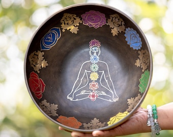 7 Chakra Carved Singing Bowl | Tibetan Handcrafted Singing Bowl for mindfulness and balancing all energy centers (chakra) SALE