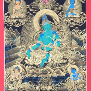 Handpainted Green Tara Thangka | Buddhist Tibetan Painting for Spiritual Practice | Art of Female Deity Tara