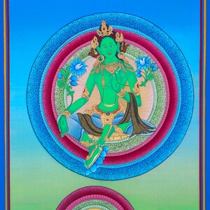 Green Tara Thangka | Hand painting of Female Boddhisattva | Tibetan Buddhist Art of Female Deity
