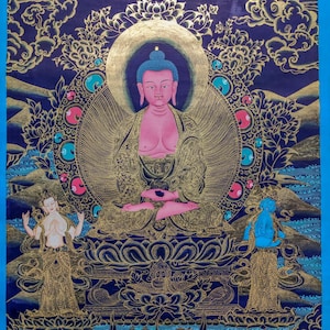 Beautiful Thangka Painting of Buddha Amitabha - Tibetan Thangka Painting for Prayer & Meditation