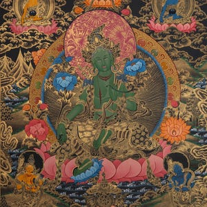 Handpainted Green Tara Thangka | Tibetan Buddhist Painting | Ideal for Meditation and Wall Hanging Decor