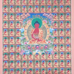 Thangka Painting of 108 Buddha | Handpainted Art from Nepal of Amitabh Buddha for Meditation Altar