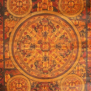 Antique Buddha Mandala Thangka Painting | Tibetan Buddhist Sacred Geometry Art | Hand-Painted Himalayan Spiritual Wall Hanging