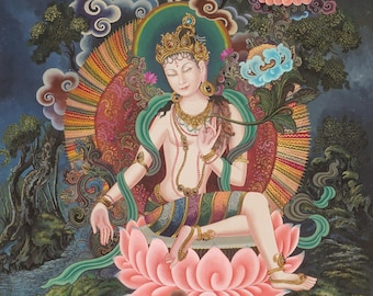 チェンレジグ・ネワール族のタンカ画｜手描きの仏教慈悲の神｜ネパール