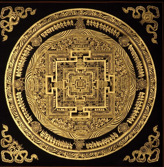 Thanka タンカ マンダラ 一点物〕タンカ - カーラチャクラマンダラ[25cm x 25cm] の通販