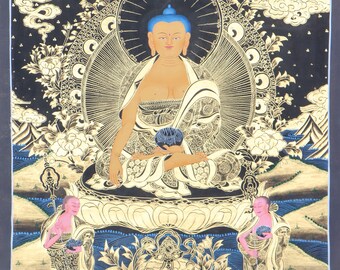 釈迦牟尼仏のタンカ絵画（チベット美術）壁掛け用｜祈りや精神性を