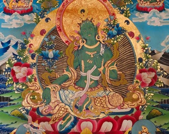 Green Tara Thangka Painting | Tibetan Buddhist Wall Art For Healing And Protection