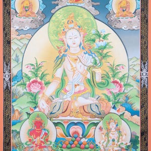 White Tara Thangka Painting - Liberator - Seven Eyes Bodhisattva Painting