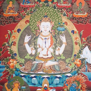 Chengresi Thangka Painting | Tibetan Art for Compassion, Serenity, and Spiritual Healing | Perfect for Sacred Spaces and Wall Decoration