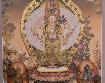 1000 Arm Lokeshor - Avalokiteshvara Thangka Painting from Nepal | Fully Gold plated