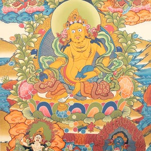 Handbemaltes Zambala Thangka |  Tibetanische Reichtumsgottheit Gemälde für Wohlstand | Traditionelle buddhistische Kunst aus Nepal | Sakrales Dekor