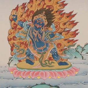Vajrapani Thangka Painting | Handcrafted Tibetan Art Symbolizing Power and Protection | Perfect for Meditation and Wall Hanging