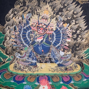 Tibetan Yamantaka Thangka | Wrathful Protector Deity Art Made on Cotton Canvas