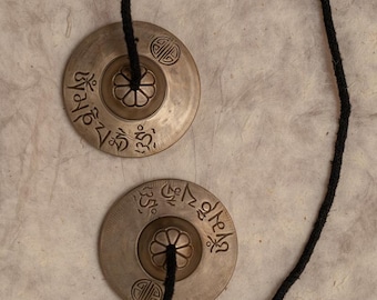 Moon Tingsha Bell with Om Mane Padme Hum Mantra Carved | Tingsha cymbals for meditation, sound healing and space cleansing