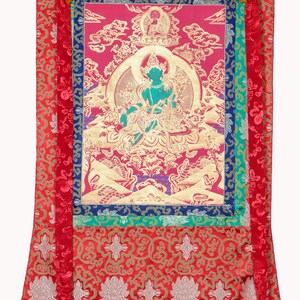 Green Tara Framed Thangka | Tibetan Hand Painting of Female Deity | Best for Wall Decor and Meditation